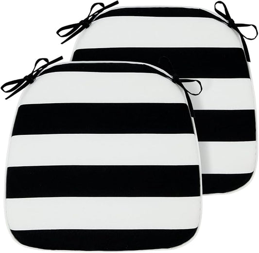 Magpie Fabrics Outdoor/Indoor 17"x16"x2" Chair Cushions with Ties Set of 2, Waterproof All Weather U-Shape Seat Pads Decoration for Patio Garden Furniture Home Office (Black White)