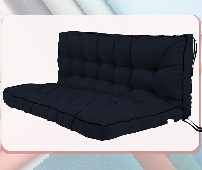 2-3 Seat Swing Replacement Cushion, Outdoor Bench Cushions with Backrest Thicken 4", Patio Furniture Garden Porch Loveseat Glider Pad Anti-Fading Waterproof (Navy Blue, 40x55in)