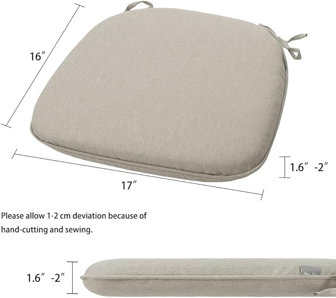 Magpie Fabrics Outdoor/Indoor 17"x16"x2" Chair Cushions with Ties Set of 4, Waterproof All Weather U-Shape Seat Pads Decoration for Patio Garden Furniture Home Office (Taupe)
