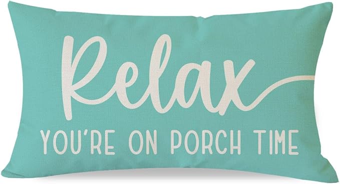 PANDICORN Farmhouse Throw Pillow Covers 12x20 Inch Relax Porch Time Turquoise Summer Beach Outdoor Decorations Lumbar Pillow Decorative Throw Pillows Cases Cushion Covers for Porch Couch Sofa Decor