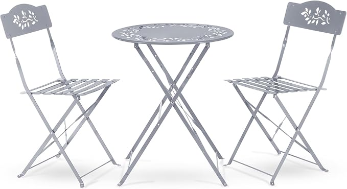 Alpine Corporation Indoor/Outdoor 3-Piece Bistro Set Folding Table and Chairs Patio Seating, Gray