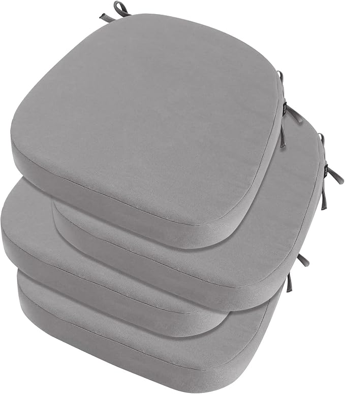 idee-home Outdoor Chair Cushions Set of 4, 17" x 17" x 3" Thick D-Shaped Patio Furniture Outdoor Seat Cushions Waterproof with Ties, Dining Pads