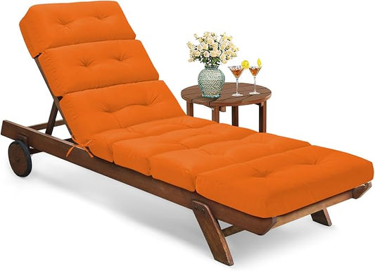 All Weather Chaise Lounge Cushions Outdoor Lounge Chair Cushion, Replacement Chaise Lounger Chair Cushion Waterproof for Outdoor Patio Furniture with Non-Slip Back and Ties, Orange