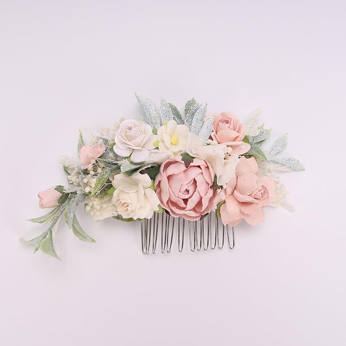 Blush Pink Floral Hair Comb with Baby's Breath Dried Flower Bridesmaids Hair Clips Garden Wedding Hair piece Photo Prop