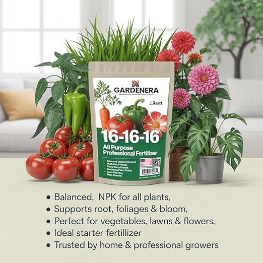 Gardenera 16-16-16 Premium All Purpose Professional Fertilizer - Lawn, Flower, Tree, Shrub & Vegetable Fertilizer (5 Quarts)