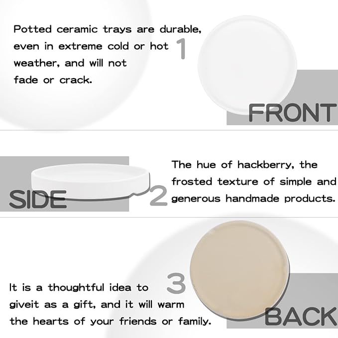 Round 4 Inch Ceramic Plant Saucer Drip Tray Set of 2 for Indoor Small Flower Pots Home Garden Outdoor Flower Plant Pot,White Saucers