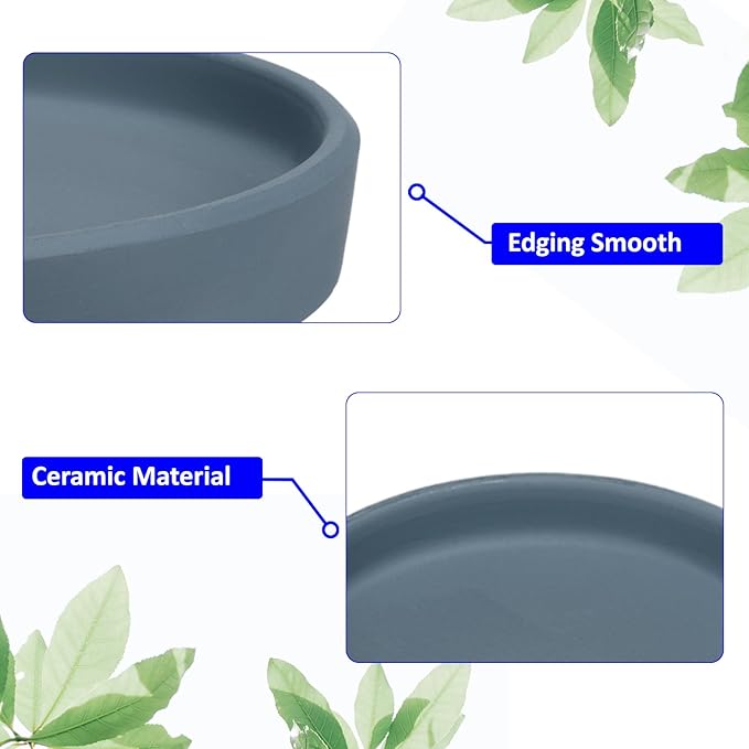 3 Pack Planter Saucers - Ceramic Plant Tray Flower Pot Drip Trays Round Apply to Outdoor/Garden (4/5/6inch, Navy Blue)