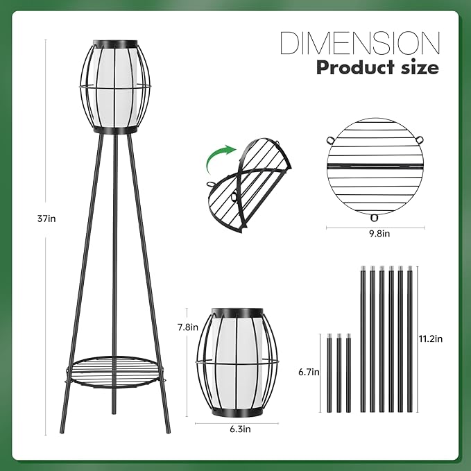 2 Pack Solar Lights Outdoor with Plant Stands, Solar Floor Lamps, Black Metal Tripod Deck Lights, Patio Decor for Garden Yard Pathway Driveway Porch