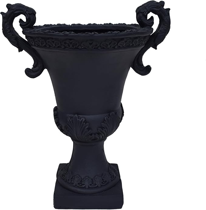Merax 19.25'' Tall Elegant Roman Style Lightweight Concrete Planter with Botanical Accents, Square Indoor Outdoor Flower Pot with Drainage Hole & Stopper, Black
