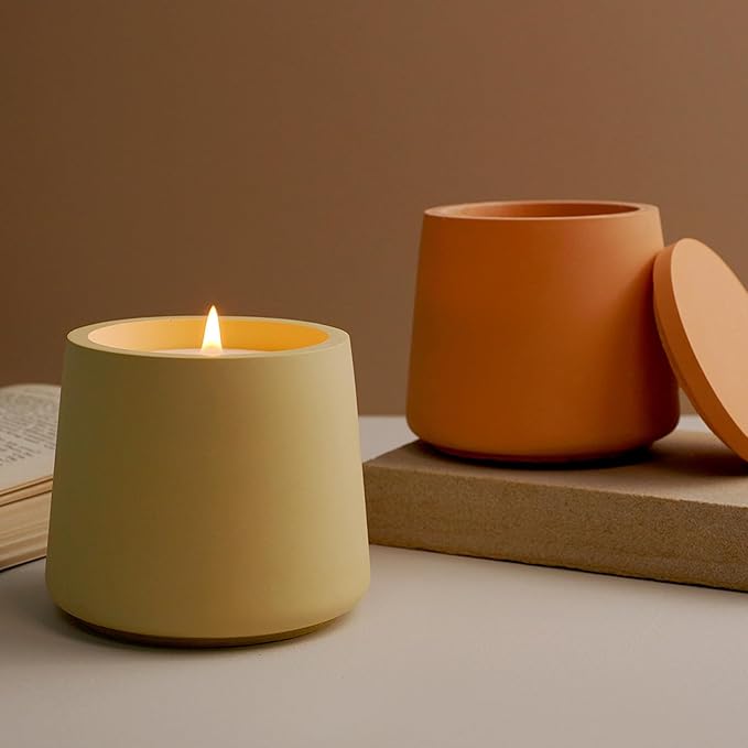 Storage Box with Lids Candle Jar Molds Set, Creative Silicone Candle Vessels Pot Molds, Concrete Round Stripe with Cover Bottle Making Moulds for Storage Candle Holder (O)