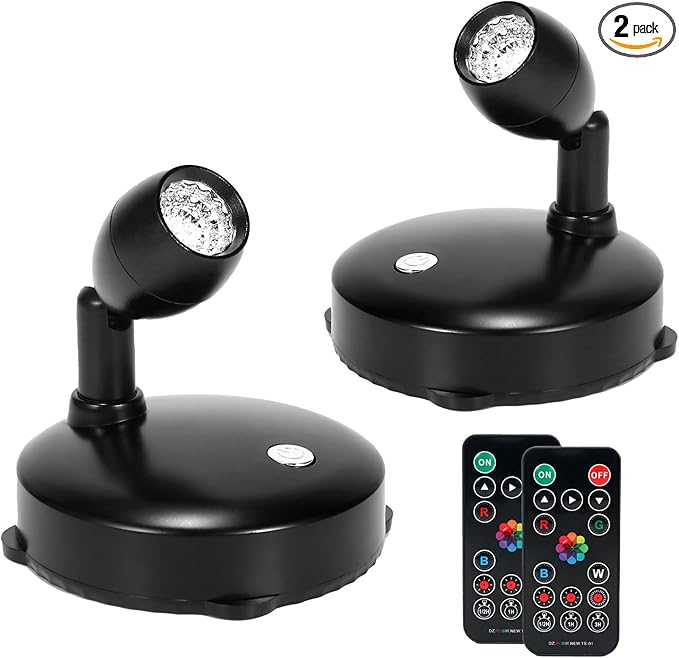 Cordless Spotlight Battery Operated, RGB Uplights with Remote and Timer, LED Indoor Plant Light, Dimmable Tree Accent Lighting, Color Changing Wall Lights for Art Painting Picture Dartboard
