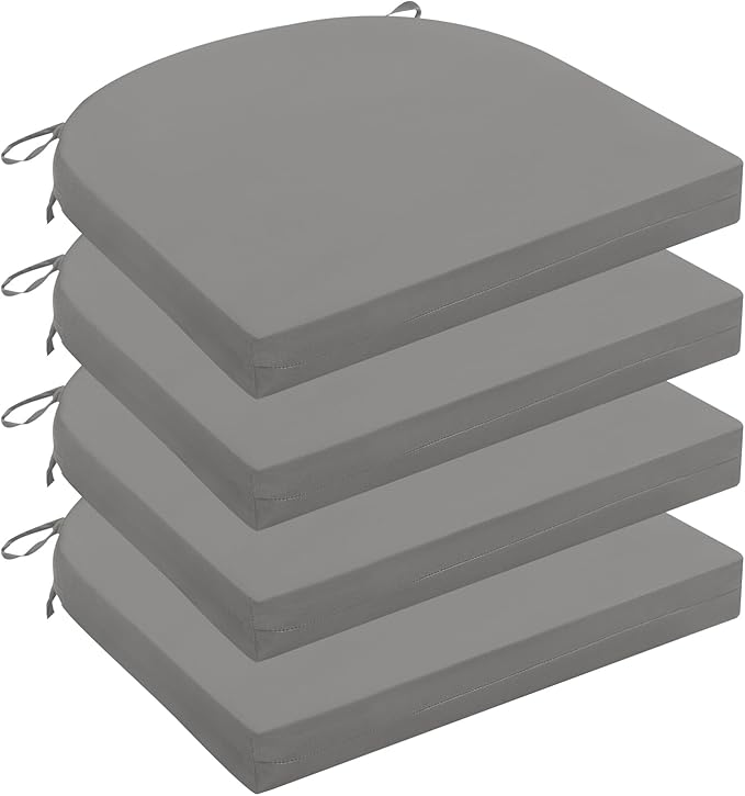 Wellsin Outdoor Chair Cushions for Patio Furniture - Patio Chair Cushions Set of 4 - Water Resistant Round Corner Outdoor Seat Cushions 17"X16"X2", Light Grey