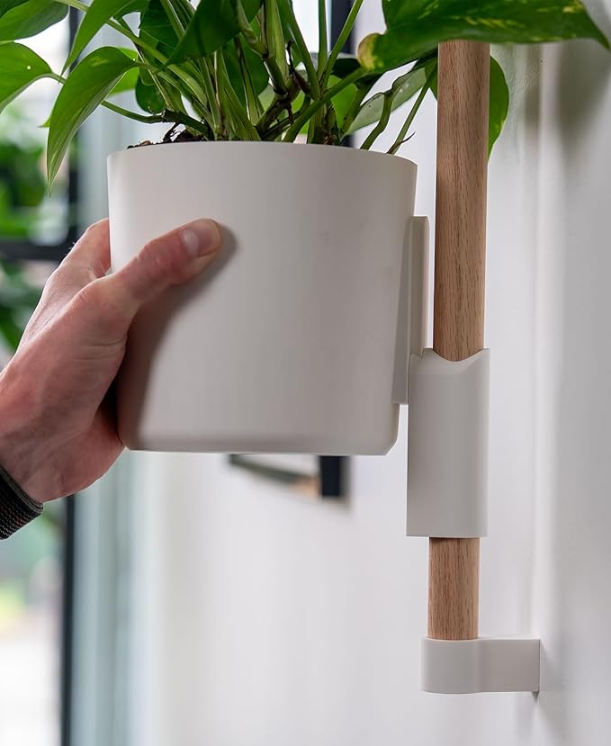 Lofted Goods The Rail Wall Mounted Vertical Plant Holder, White Planters with Wooden Dowel, 36 Inch, Indoor Hanging Garden Display, Contemporary Home Decor