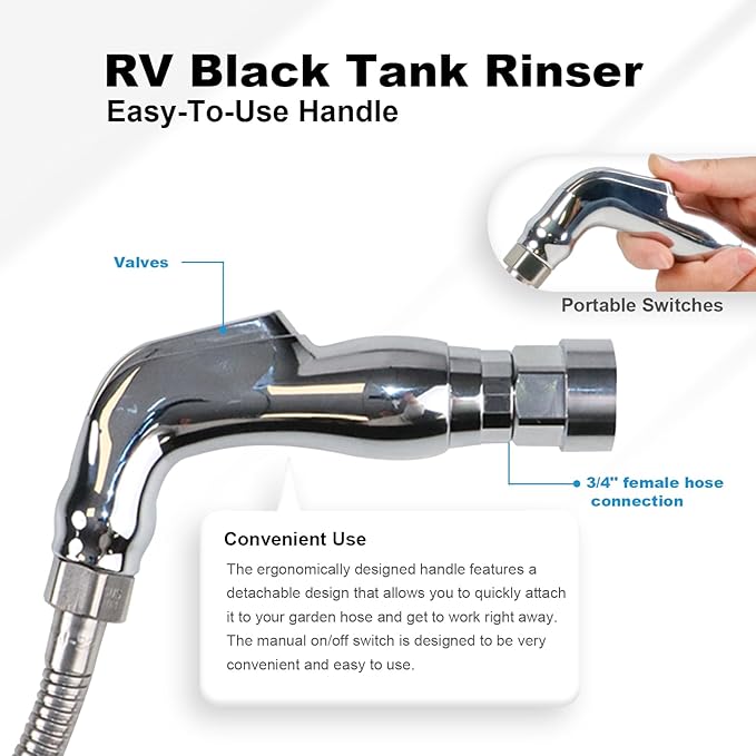 COOSPIDER Camping Accessories for Cleaning Essentials.Upgrade 57 Inch Camper/RV Tank Flexible Swivel Stick Rinser, RV Toilet Treatment, Black Sewer Holding Tank Water Flush Cleaner