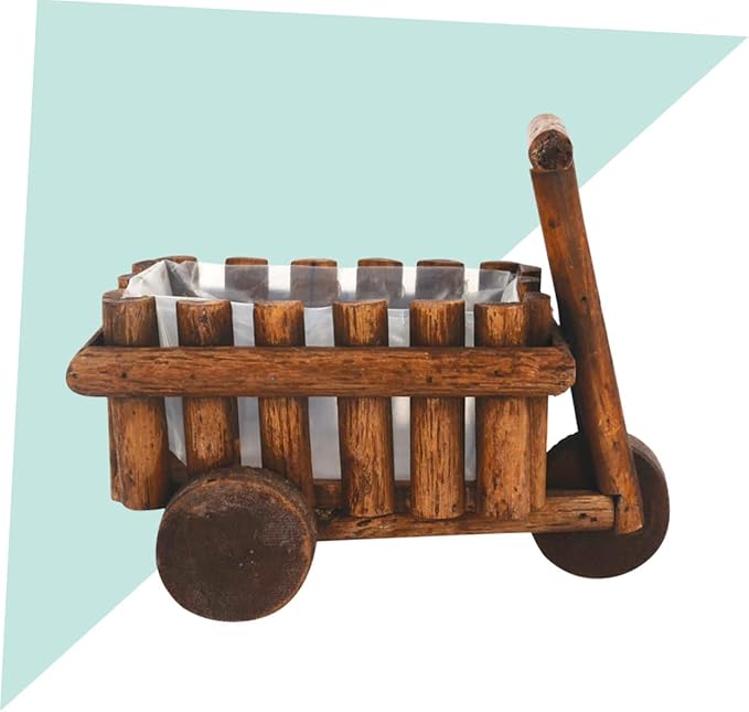 YARNOW Desktop Decor Country Flower Pot Garden Cart Stand Wooden Flower Pot Wood Flower Cart Decorative Tabletop Planter Wooden Flowerpot Wedding Decor Station Wagon Wheelbarrow Bamboo