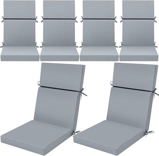 6 Pack Outdoor High Back Chair Cushion, 44 x 20 inches Patio Chair Cushions Waterproof Rocking Cushions Indoor Furniture Seat Pad, Weather Resistant (Solid,Light Gray)