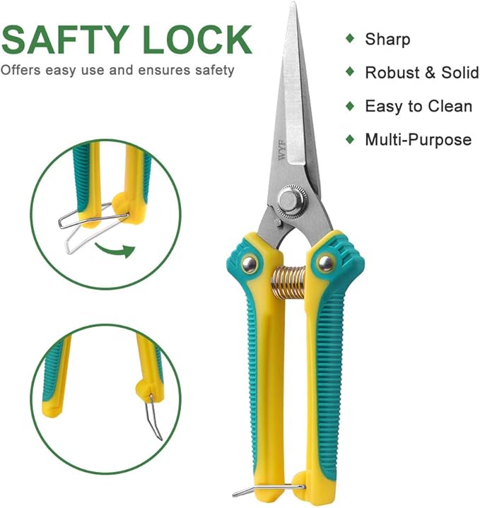 WYF Pruning Scissors, Professional Garden Shears - Straight Stainless Steel Blades - Sharp Gardening Hand Pruner for Garden Harvesting Fruits, Vegetables, Trimming Flowers and Plants, 8.1IN