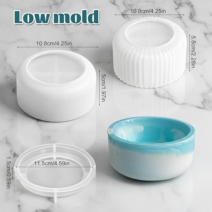 8 PCS Candle Jar Silicone Mold with Lid, Round Stripe Resin Molds Box Storage Bowl Creative Plant Flower Pot Vase Concrete Molds for Epoxy Jewelry Trinket Holder Organizer DIY Crafts Home Decor