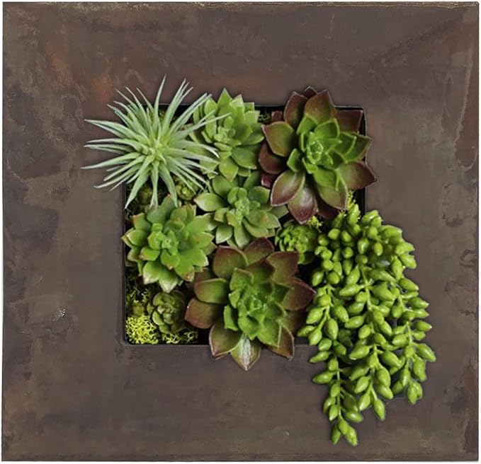Modern Home Living Wall Galvanized Steel/Zinc Succulent Planter, Wall Mounted Garden Pocket Planter (4 Pocket, Rust Zinc)