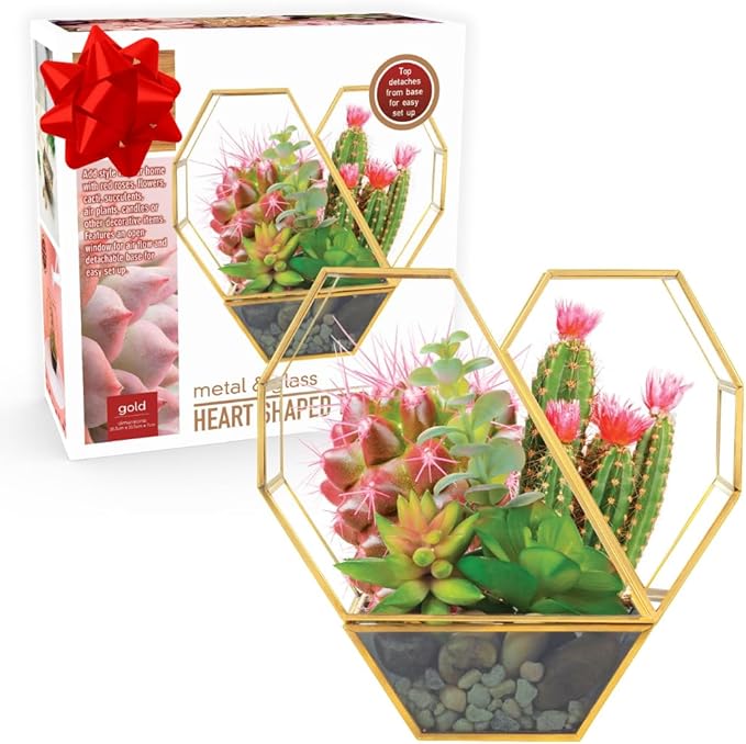 D'Eco Glass Valentine Heart Centerpiece (8x8x2.5)- Tabletop Planter Terrarium for Home Decor & Wedding Letterbox- Fill w/Succulents, Candy, Chocolates, Vday Decorations Valentine's Day Gift for Her