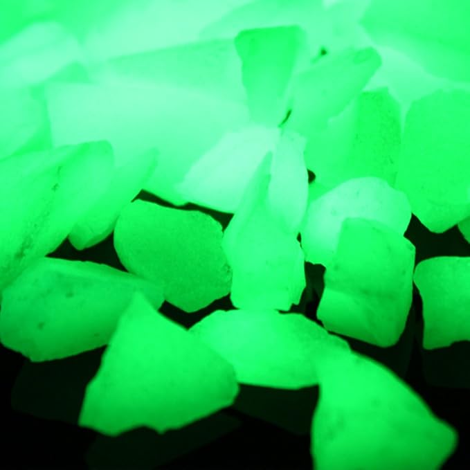 Shiny Stone Glow in The Dark Aquarium Neon Gravel Sand, Decorative Rocks for Fish Tank and Fairy Garden, Home Dec,305g/0.67lbs (8-15mm, Yellow Green)