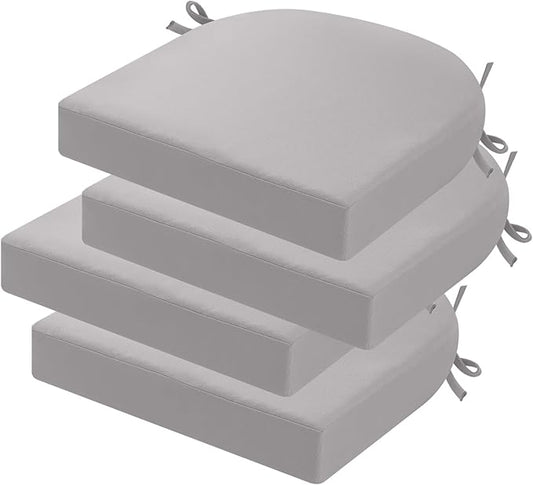idee-home Outdoor Chair Cushions Set of 4, Thick 19" x 19" x 3" Patio Chair Cushions for Outdoor Furniture Waterproof with Ties, Seat Cushion, Chair Pads Dining Chair Grey