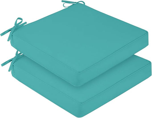 downluxe Waterproof Outdoor Chair Cushions Set of 2, 19" x 19" x 3" Patio Chair Cushion with Non-Slip Ties & Handle, Square Outdoor Cushion for Patio Furniture with Removable Cover, Teal