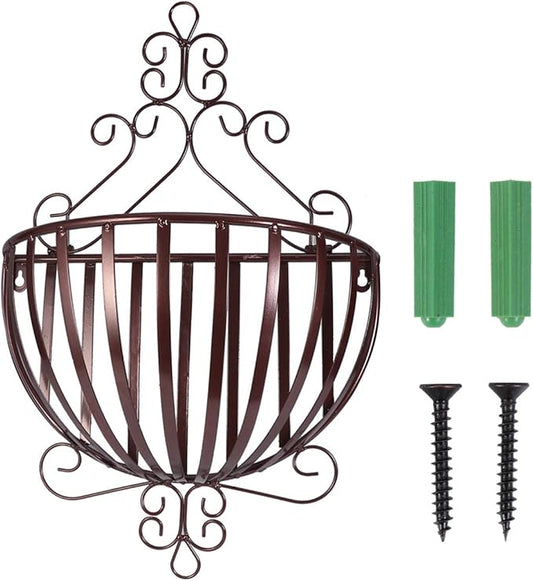 YARNOW Wall Mounted Planter Basket European Style Iron Flowerpot Rack Semicircular Plant Pot Holder for Balcony Garden Porch Windowsill Decoration 20.9X13.8X6.3 Inches
