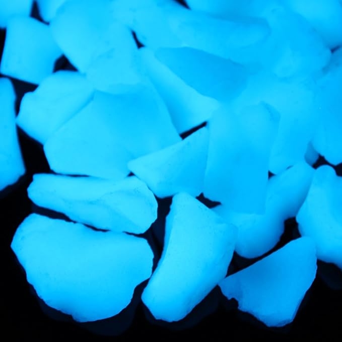Shiny Stone Glow in The Dark Aquarium Neon Gravel Sand, Decorative Rocks for Fish Tank and Fairy Garden, Home Dec,305g/0.67lbs (15-22mm, Sky Blue)