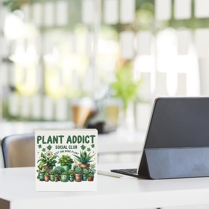 Plant Lover Gift Gardening Gifts for Women Just One More Plant Rustic Garden Decor Wooden Box Sign Block Plaque Gardener Planter Plant Lover Gifts for Home Farmhouse Garden Decor