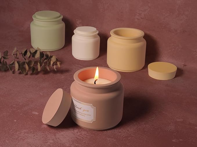 Storage Box with Lids Candle Jar Molds Set, Creative Silicone Candle Vessels Pot Molds, Concrete Round Stripe with Cover Bottle Making Moulds for Storage Candle Holder (K-2Pcs)