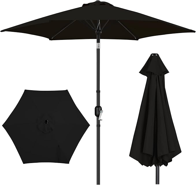 Yaheetech Patio Umbrella, 9FT Outdoor Table Market Umbrella with Push Button Tilt and Crank, Yard Sun Shade with Sturdy Ribs for Garden, Deck, Backyard, Pool, Black