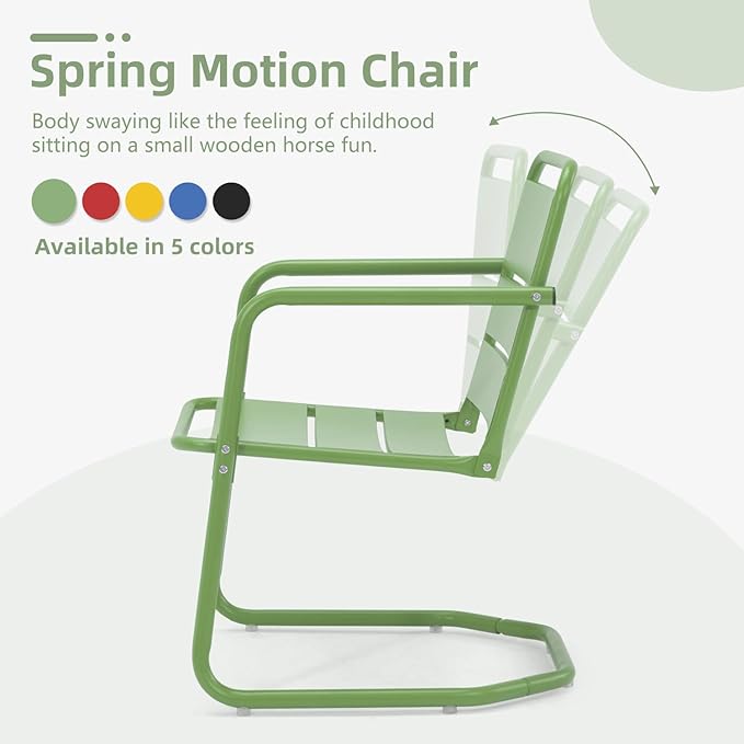 MELLCOM 3 Piece Patio Set, Small Patio Furniture Set - 2 C-Spring Metal Chairs with Round Side Table, Outdoor Bistro Set for Balcony, Front Porch, Poolside, Garden, Deck, Green