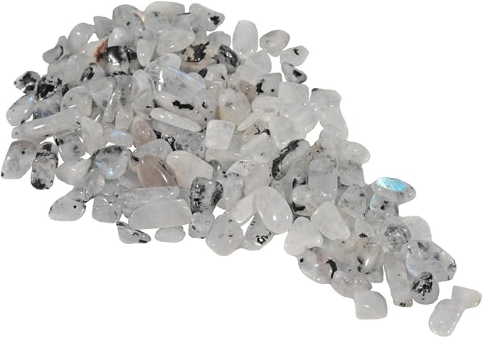 IMALY White Moonstone Tumbled Chips Stone Polished Crushed Healing Crystal Quartz Pieces Irregular Shaped Stones for Home Decorative Stones Vases Plants Succulents 0.5lb