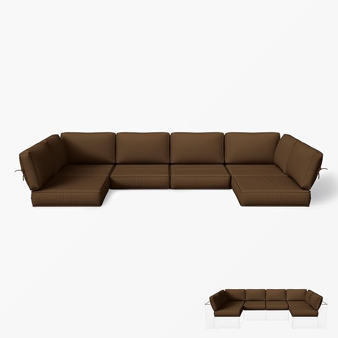 Outdoor Replacement Cushions for Patio Furniture, 5" Foam High-Density, 14-Piece Water-Resistant Outdoor Cushion for 6-Seat Sectional Patio Conversation Sets, Liner&Cover