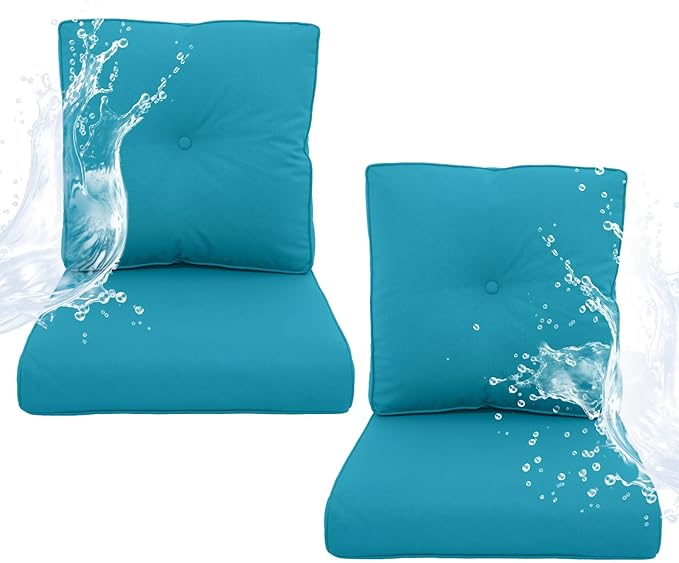 Outdoor Chair Cushions 2 Sets - 22*24" Patio Furniture Cushion with Removable Cover, 28D High Density Sponge Filling Outdoor Patio Cushion for Chair, Rocker, Sofa and Loveseat - Light Blue