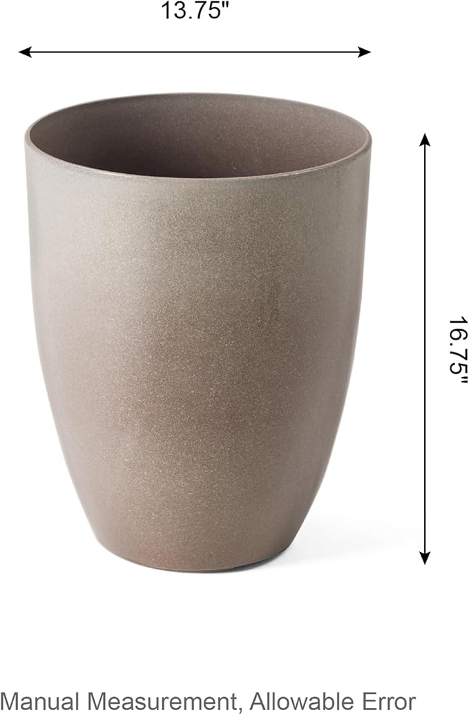 Glitzhome 16.75" H Tall Outdoor Planters Set of 2, Large Planters for Outdoor Plants, Modern Faux Ceramic Texture Round Tall Planter with Drainage Holes,Large Flower Pots for Indoor Garden,Sand Beige