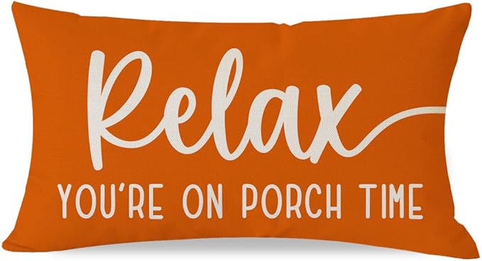 PANDICORN Decorative Throw Pillow Covers 12x20 Inch Relax Porch Time Orange Outdoor Farmhouse Spring Fall Decorations Cozy Lumbar Decorative Cushion Case for Sofa Couch Patio Front Porch Decor