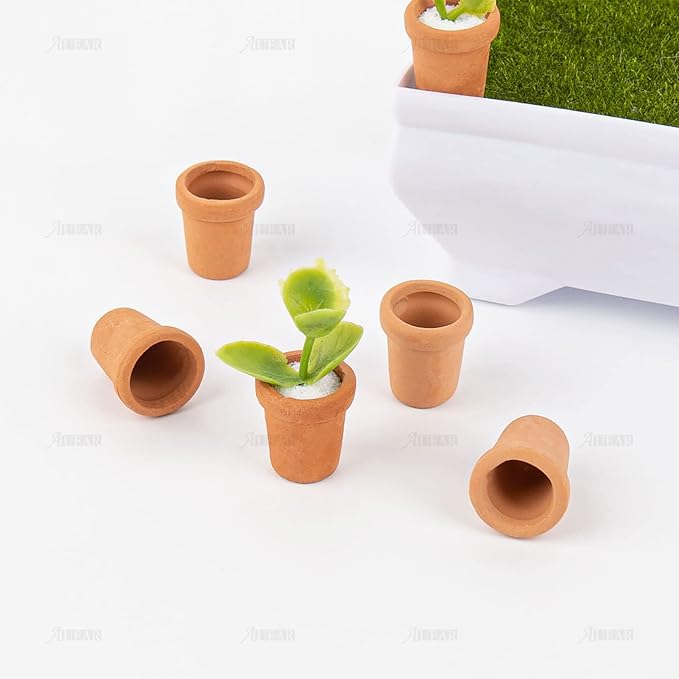 AUEAR, 8 Pack Fairy Garden Mini Clay Pots Ceramic Pottery Planter Cactus Flower Succulent Pot for 1:12 Scale