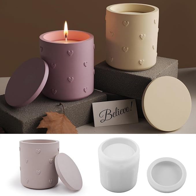Candle Jar Resin Mold with Lid,Love Heart Resin Casting Mold for DIY Storage Container Candle Holder, Candy Jewelry Container,Home Decor (Heart)