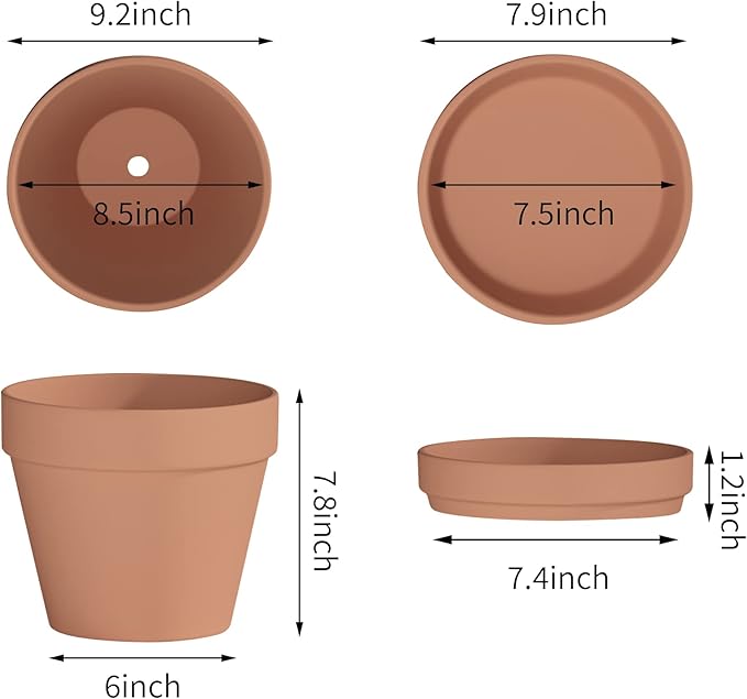 Fcacti 9 Inch Clay Pot for Plant with Saucer - 2 Pack Large Terra Cotta Plant Pot with Drainage Hole, Clay Planters Pot, Terracotta Pots for Indoor Outdoor Plant