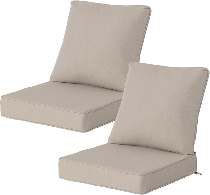 24x24 Inch Outdoor Deep Seat Cushions Set of 2,Thick High-Density Foam, Removable Cover with YKK Hidden Zipper,Water-Resistant UV-Resistant Polyester for Patio Furniture,Putty