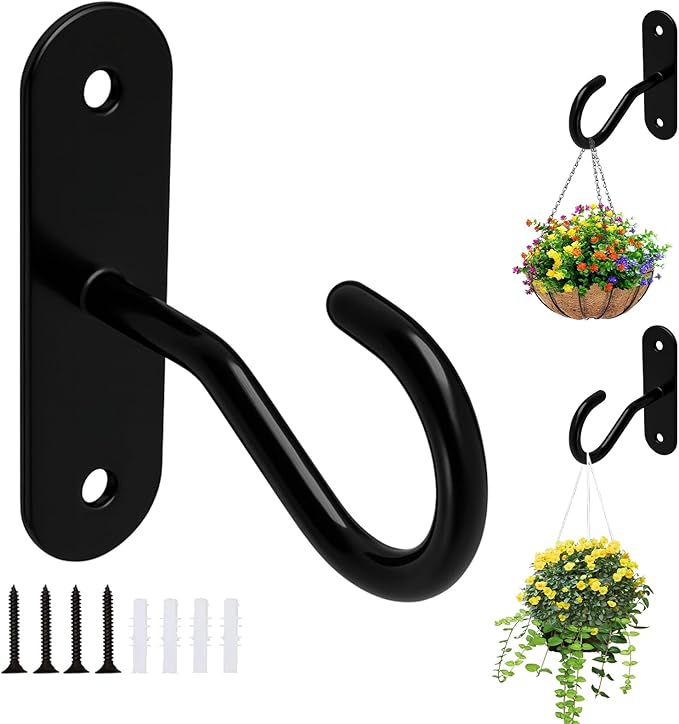 Ceiling Hooks for Hanging Plants, Black Metal Wall Plant Hooks for Plants,Lights,Planters,Lanterns,Hanging Bird Feeders,Wind Chimes, Indoor&Outdoor
