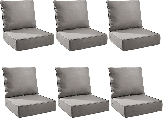Outdoor Cushion Set for Furniture Patio Furniture, UV Resistant, Water Resistant - 6 Inch Thick Foam Garden Cushions– 24x24 Inch Patio Seat Covers for Chair/Sofa/Couch | Grey | 6-Pack |