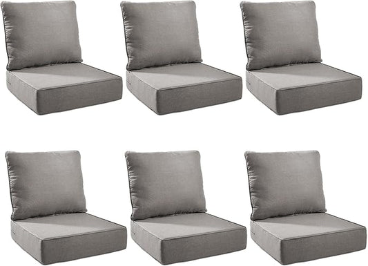 Outdoor Cushion Set for Furniture Patio Furniture, UV Resistant, Water Resistant - 6 Inch Thick Foam Garden Cushions– 24x24 Inch Patio Seat Covers for Chair/Sofa/Couch | Grey | 6-Pack |