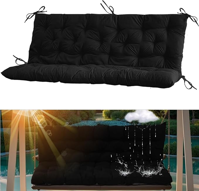 2-3 Seat Swing Replacement Cushion, Outdoor Bench Cushions with Backrest Thicken 4", Patio Furniture Garden Porch Loveseat Glider Pad Anti-Fading Waterproof (Black, 40x40in)