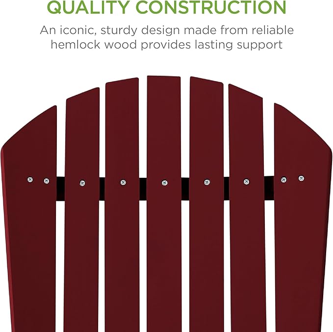 Best Choice Products Folding Adirondack Chair Outdoor Wooden Accent Furniture Fire Pit Lounge Chairs for Yard, Garden, Patio w/ 350lb Weight Capacity - Deep Red