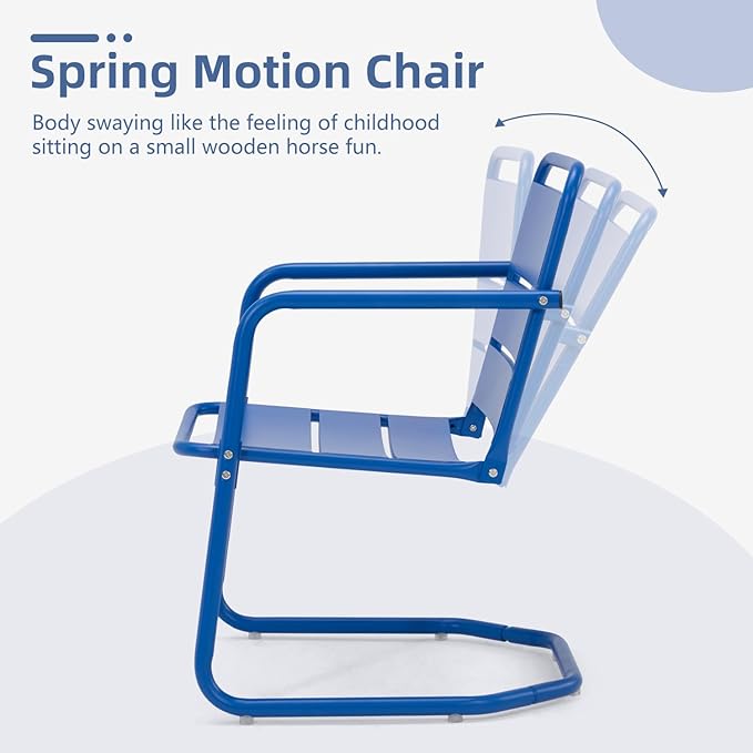 MELLCOM Patio Chairs Set of 2, Small Patio Furniture Set - 2 C-Spring Metal Chairs, Outdoor Bistro Set for Balcony, Front Porch, Poolside, Garden, Deck, Indoor, Blue