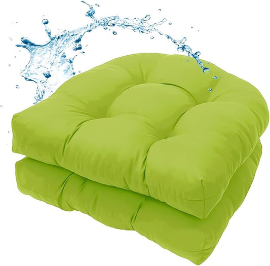 MTMR Outdoor Chair Cushions Set of 2, 19x19 Waterproof Wicker Seat Cushions for Patio Furniture, Thick Tufted Outdoor Replacement Furniture Pad for Porch Lawn Wicker Desk Dining Rocking Chair, Green