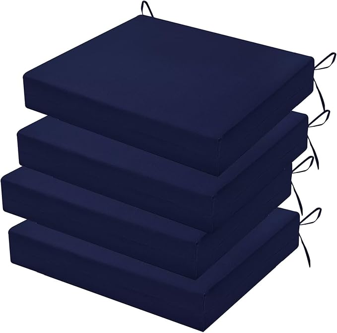 Outdoor Chair Cushion Set of 4, 18.5 x 16 Inch Patio Chair Cushions for Outdoor Furniture, Water Resistant Outdoor Patio Chair Cushions with Non-Slip Ties(Navy Blue)